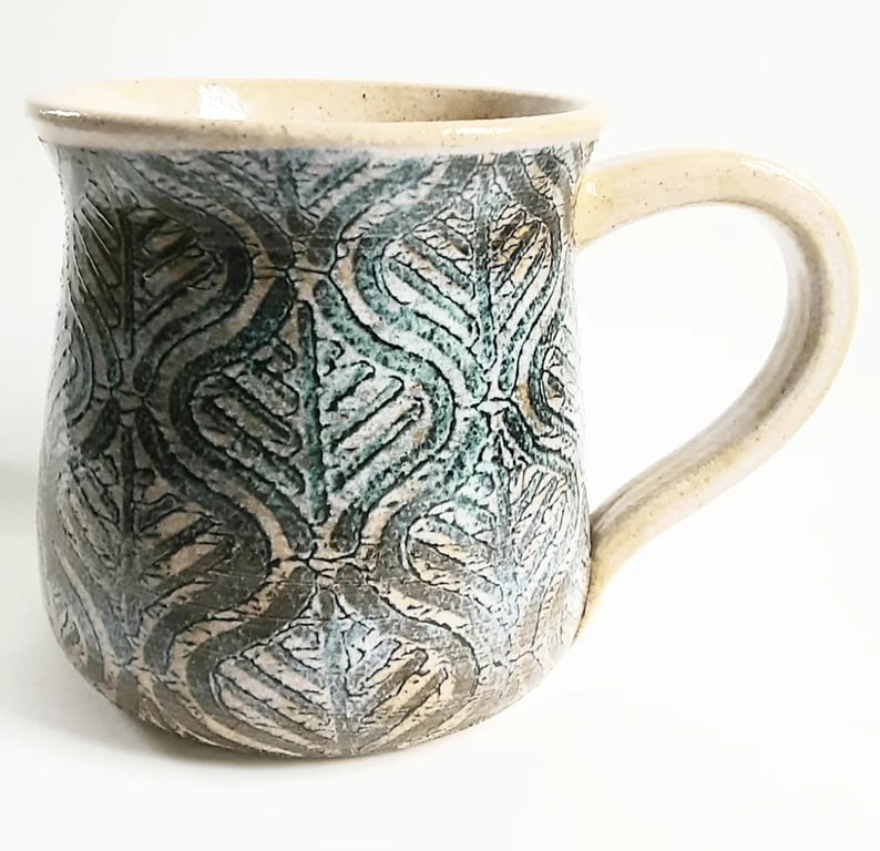 Blue Patterned Mug - Hand Thrown Stoneware Ceramic Mug