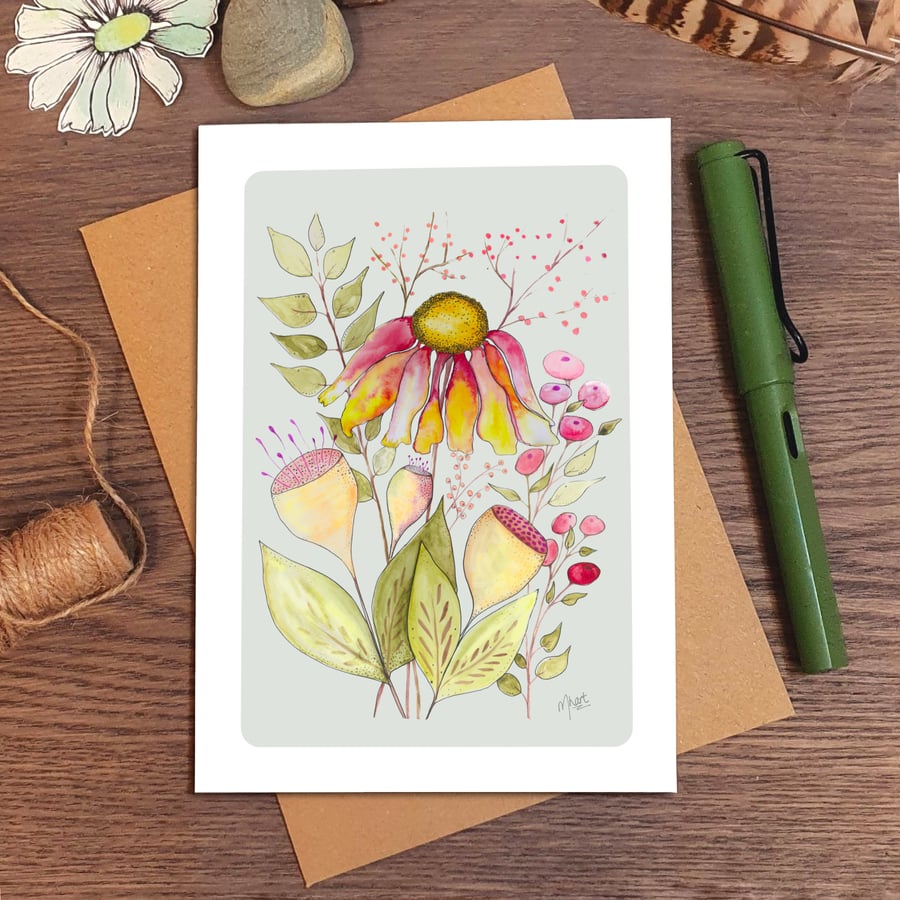 Summer Flowers, A birthday Greeting card, Floral, Botanical, Thinking of you