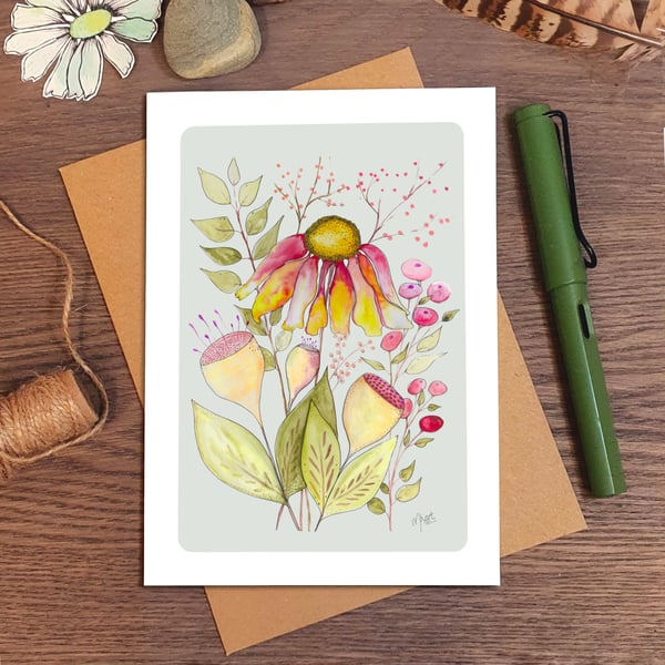 Summer Flowers, A birthday Greeting card, Floral, Botanical, Thinking of you