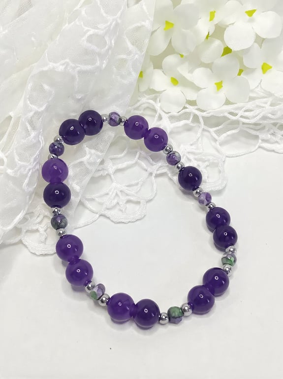 Rain Flower Agate & Amethyst Bracelet