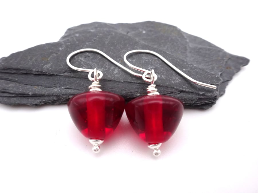 red cone lampwork glass earrings