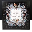 Happy Birthday - Jay’s Nest of Feathers Hand Painted Card