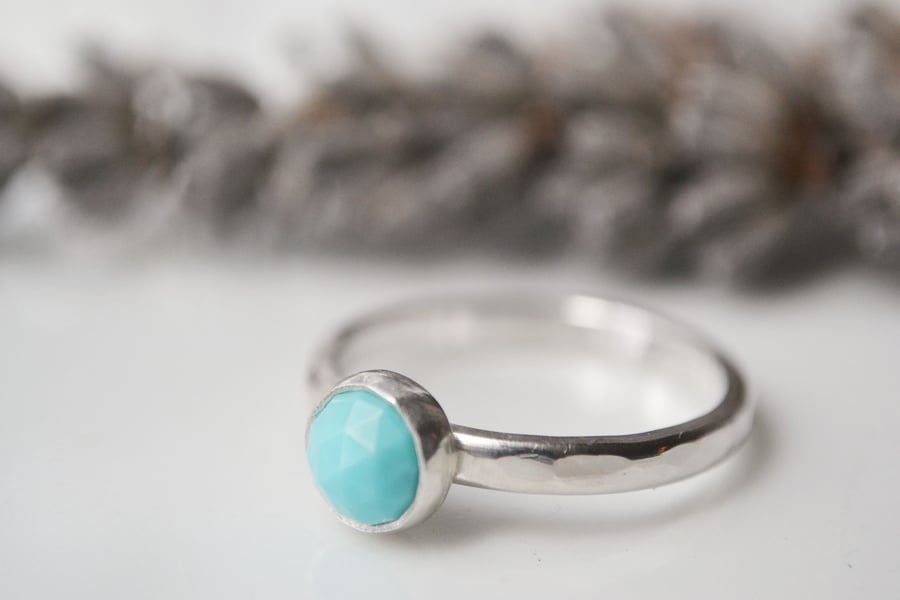 Rose cut turquoise, sterling silver ring