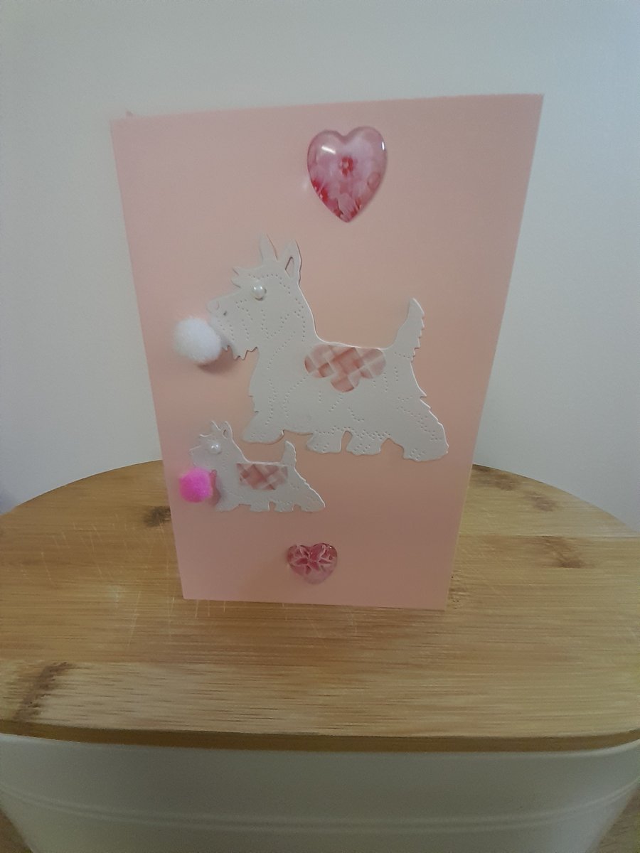 WHITE & PINK SCOTTIE DOG CARD.