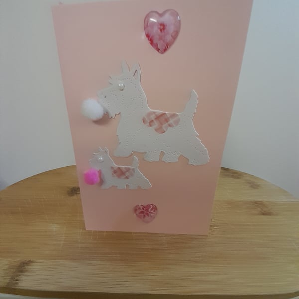 WHITE & PINK SCOTTIE DOG CARD.