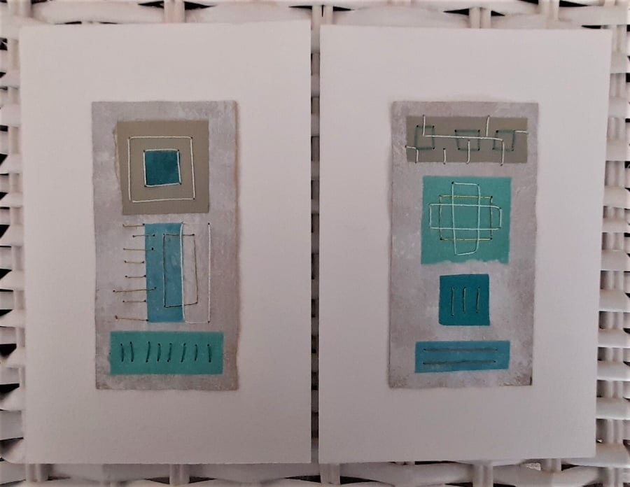 Colourful Combinations Grey Turquoise Handstitched Geometric Art Pictures