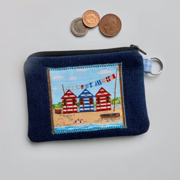 Coin purse with beach huts appliqué dark denim