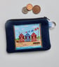 Coin purse with beach huts appliqué dark denim