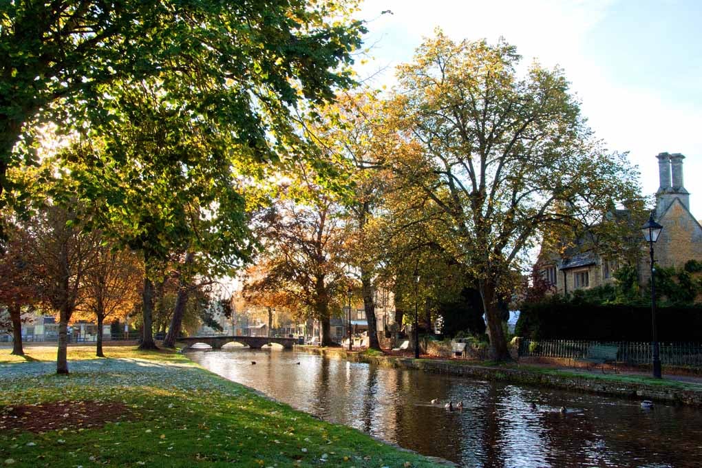 Bourton on the Water Autumn Trees Cotswolds UK Photograph Print