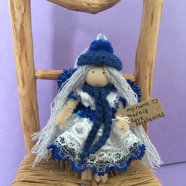Tiny Blue Winter Fairy Doll Decoration, Decorative Fairy