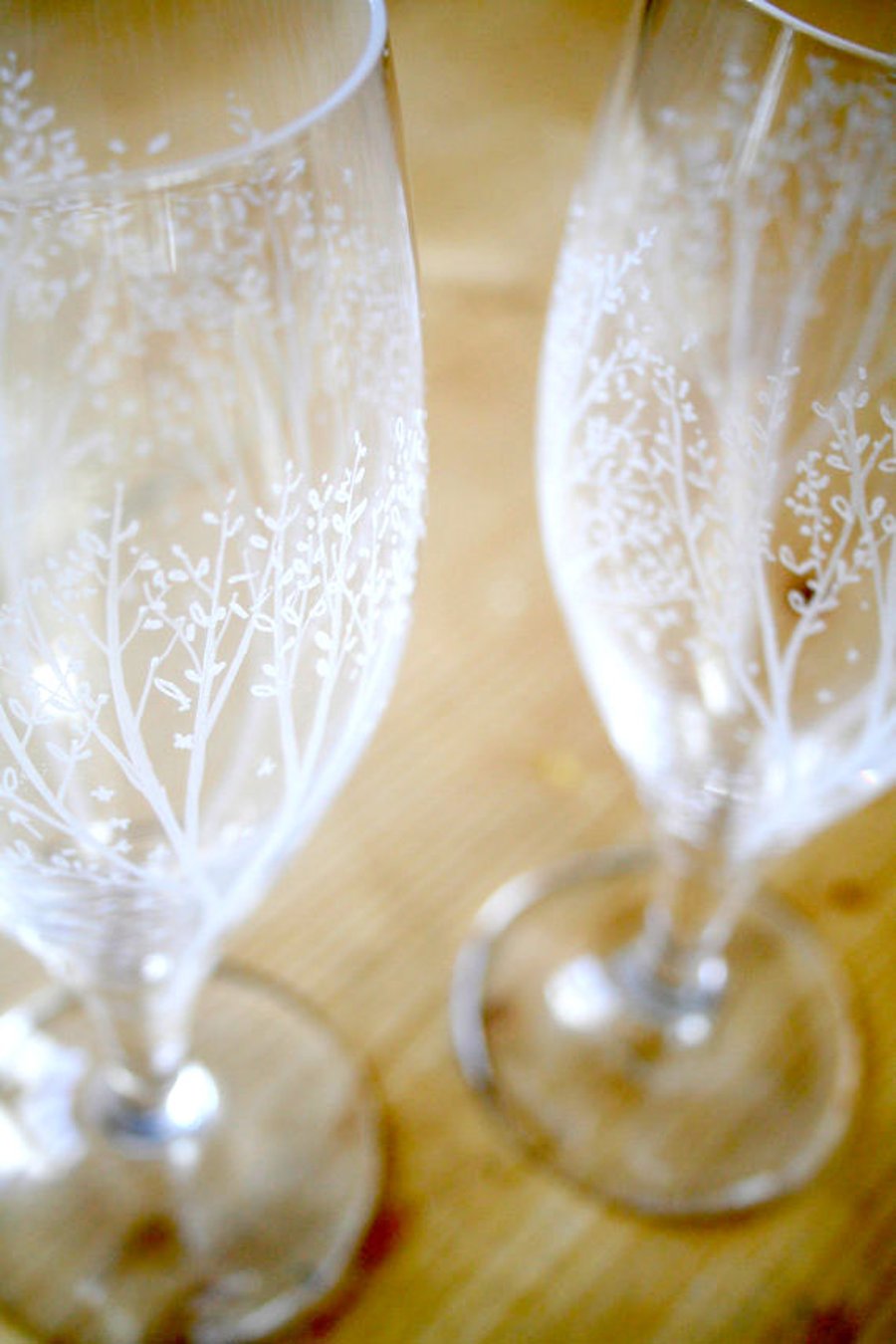Pair Of Dartington Crystal Blossom Tree Glasses, Hand Engraved Glassware