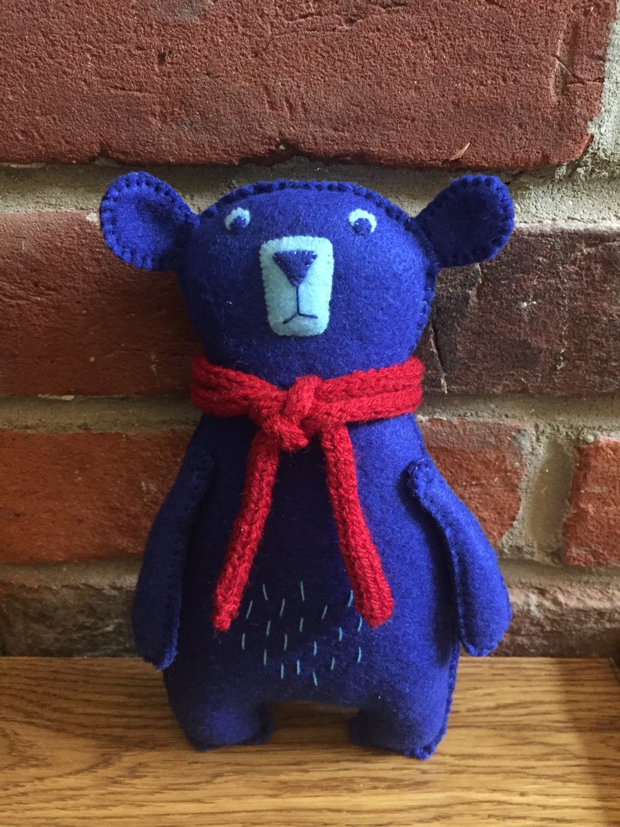 Felt blue teddy bear with scarf