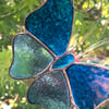 Stained Glass Butterfly Suncatcher - Handmade Decoration - Pale Blue and Turq