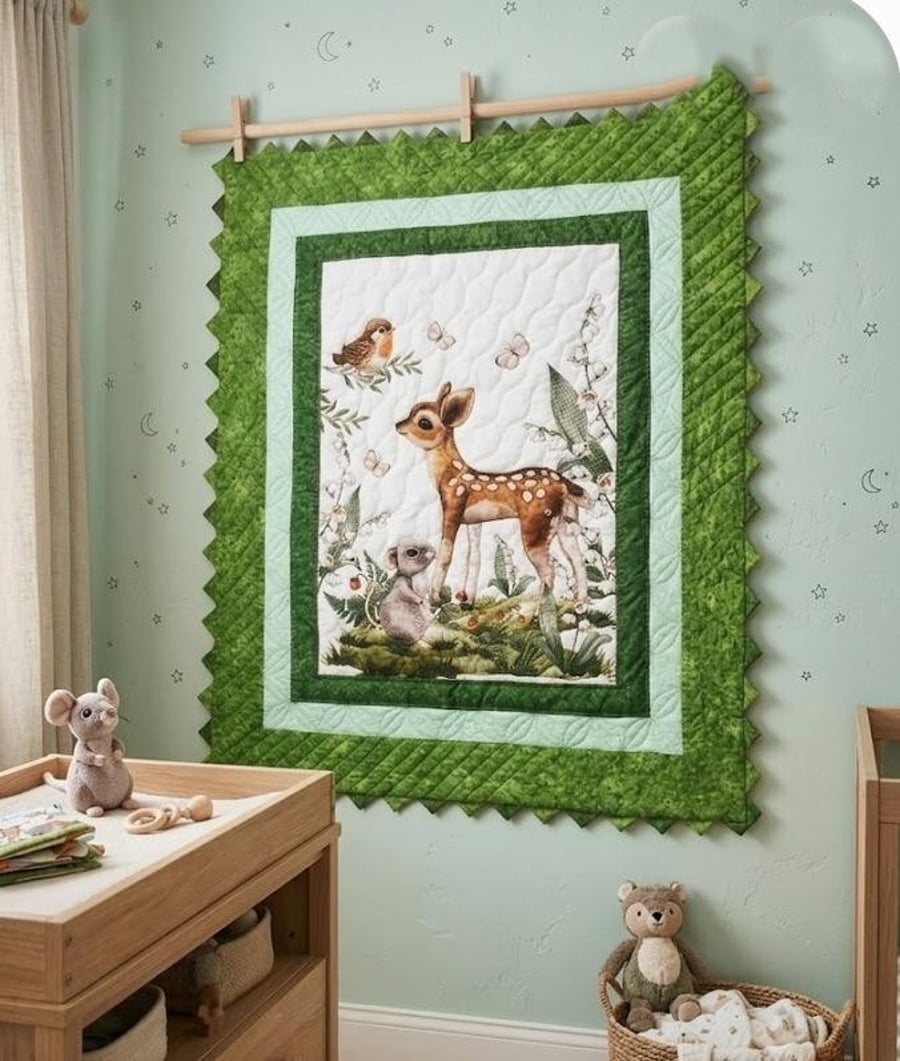 Hand Quilted Forest Friends Baby Quilt