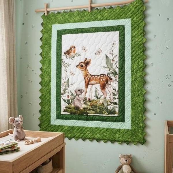 Hand Quilted Forest Friends Baby Quilt