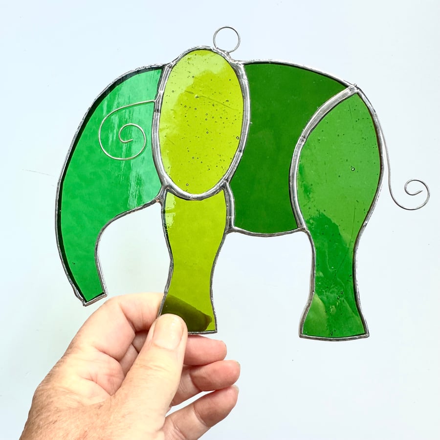 Stained Glass Elephant Suncatchers - Handmade Hanging Decoration - Green