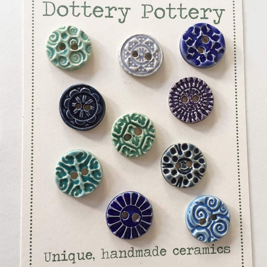 Set of ten little handmade ceramic buttons pottery buttons