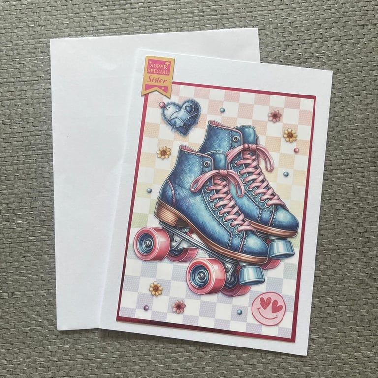 retro roller boots card for sister