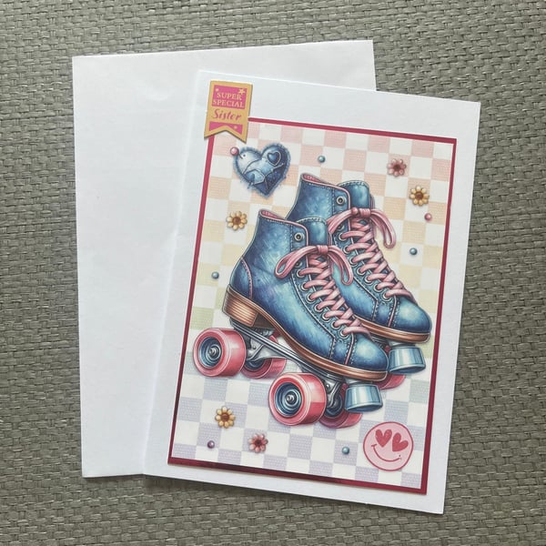 retro roller boots card for sister