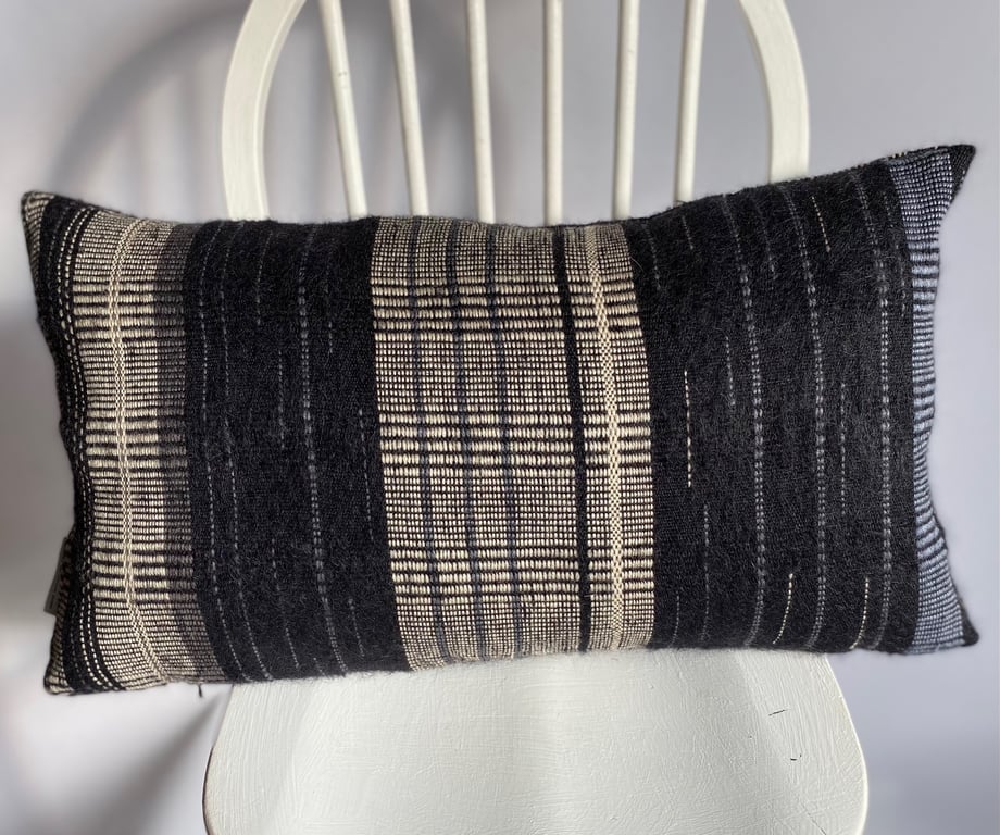 Hand woven cushion, hand  crafted using mohair and wool yarns by Yvonne Skelton