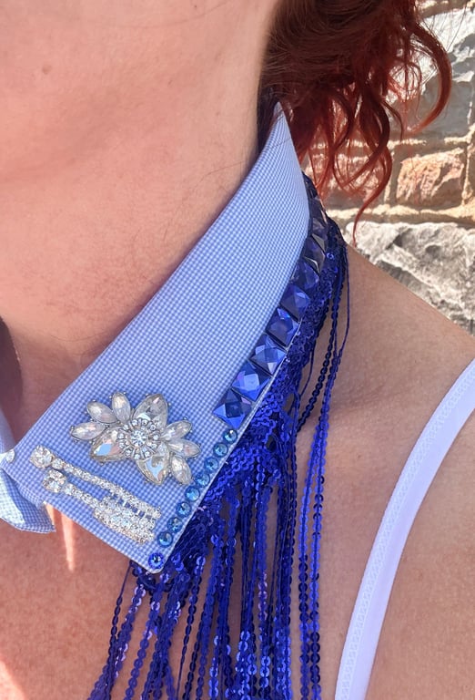  Sky Blue & Vintage Crystal Detachable Statement Collar - Upcycled Neckcessory