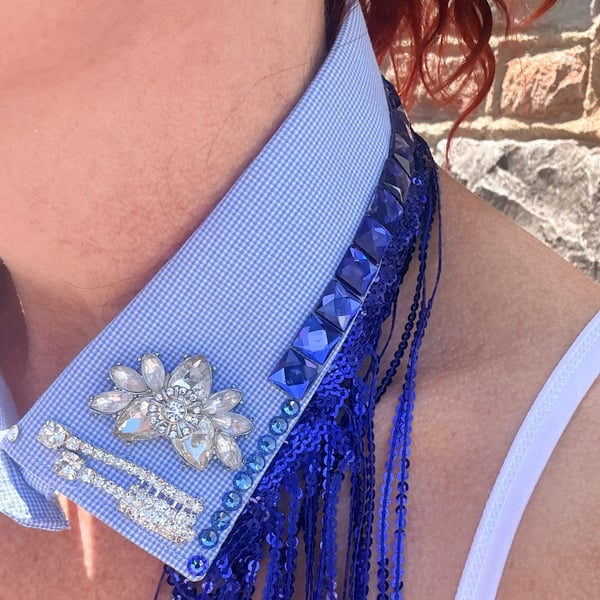  Sky Blue & Vintage Crystal Detachable Statement Collar - Upcycled Neckcessory