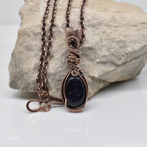 Dainty Blue Goldstone and Copper Pendant on a Copper Chain