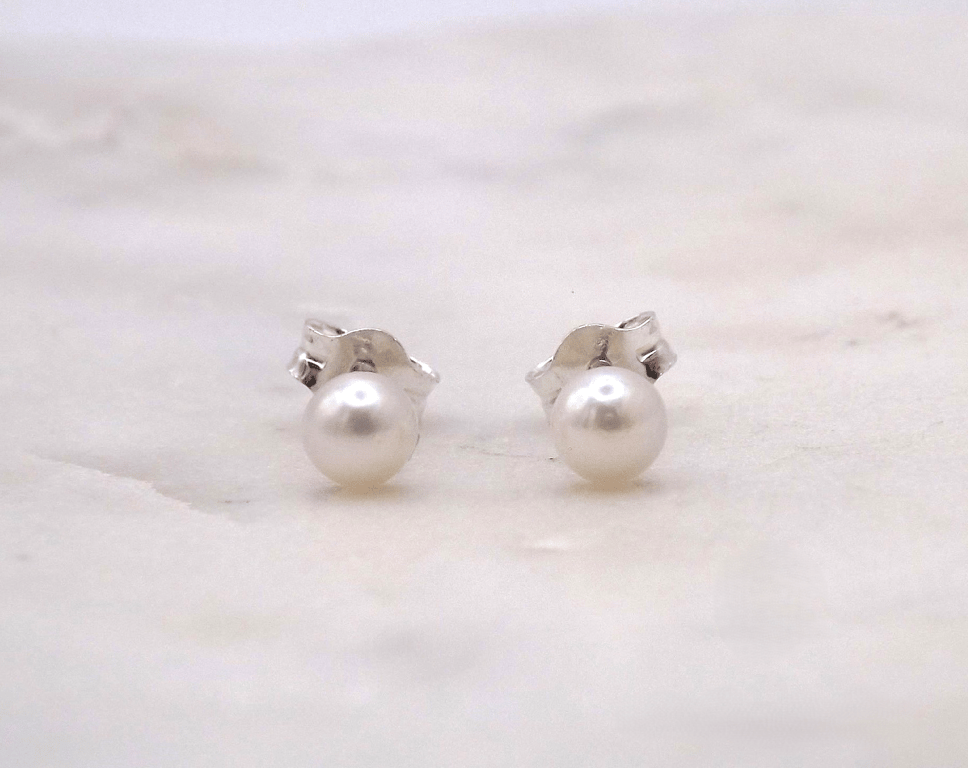 Saltwater Akoya Pearl Cabochon 4mm Gemstones Sterling Silver Stud Earrings.