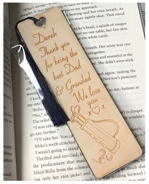 Personalised Golf bookmark, wooden laser engraved 