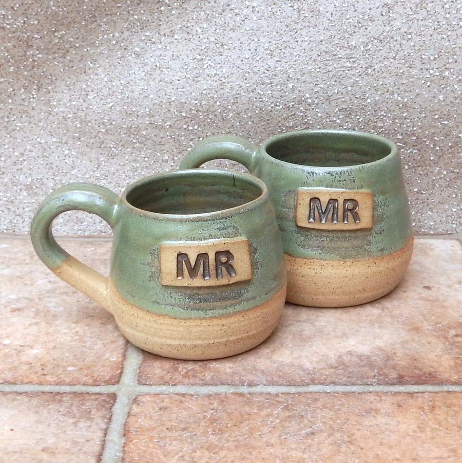 Mr and Mr cuddle mugs hand thrown stoneware pottery