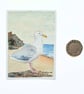 Original ACEO Miniature Seagull on Beach, Watercolour Painting - Image 3