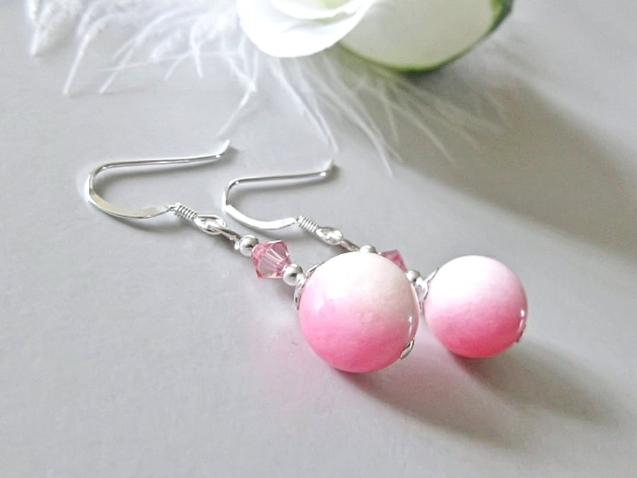 Pink & White Quartz Statement Earrings With Premium Crystals & Sterling Silver