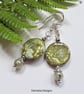 Designer Prehnite & Printed Shell Earrings Silver Plated - Image 4