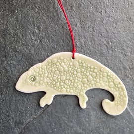 Porcelain chameleon, Christmas decoration, The Porcelain Menagerie - green