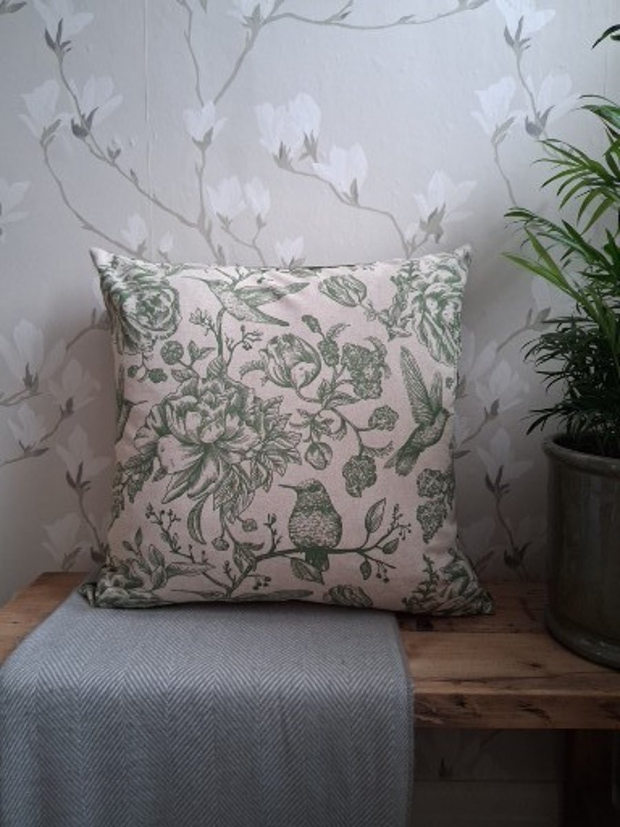 Green Hummingbird Fabric Cushion