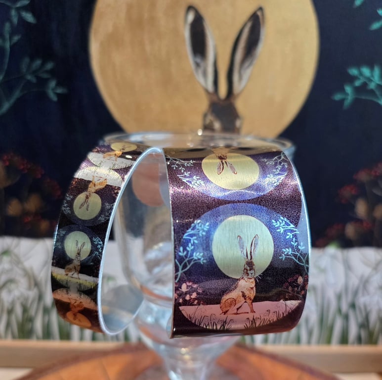 Hare & Snowdrops Wide Aluminium Cuff 