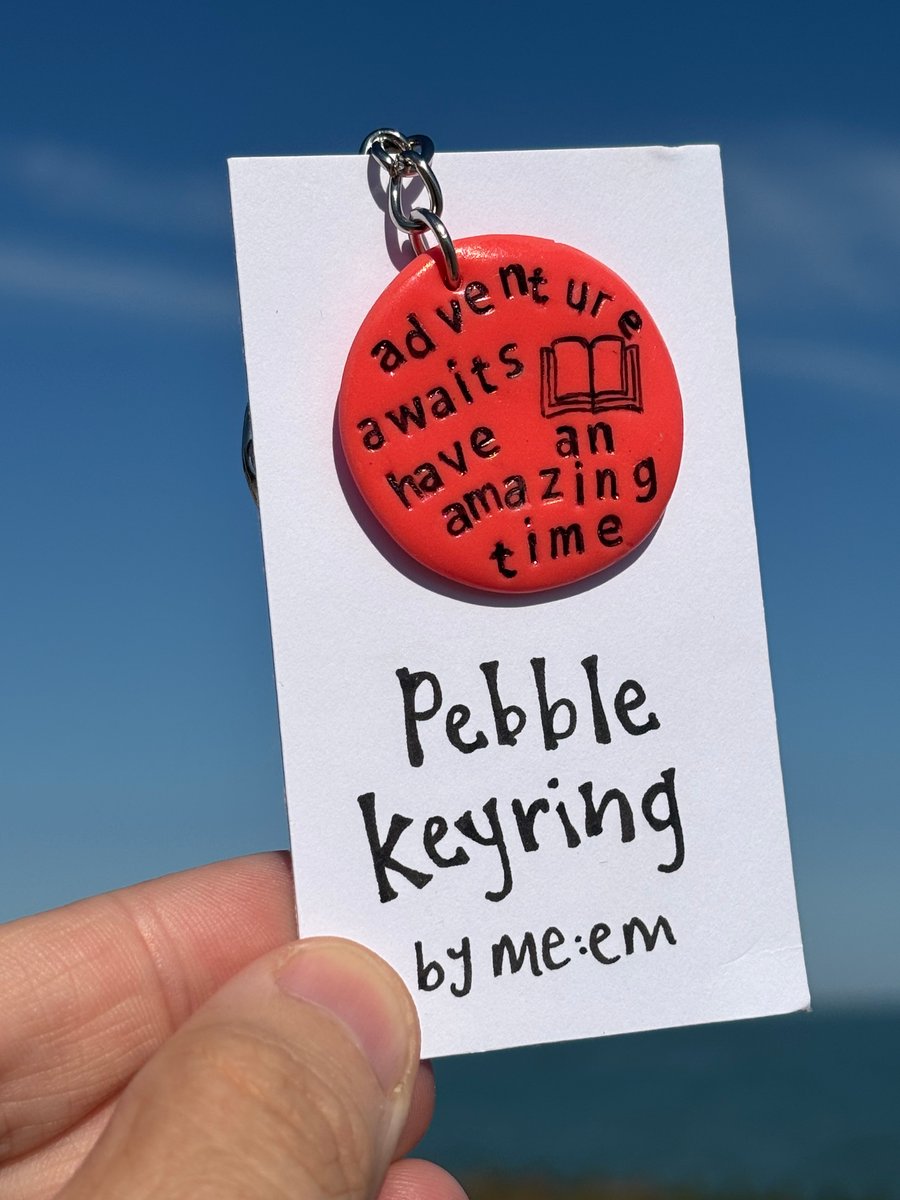 Adventure awaits have an amazing time, (university job) Pebble Keyring