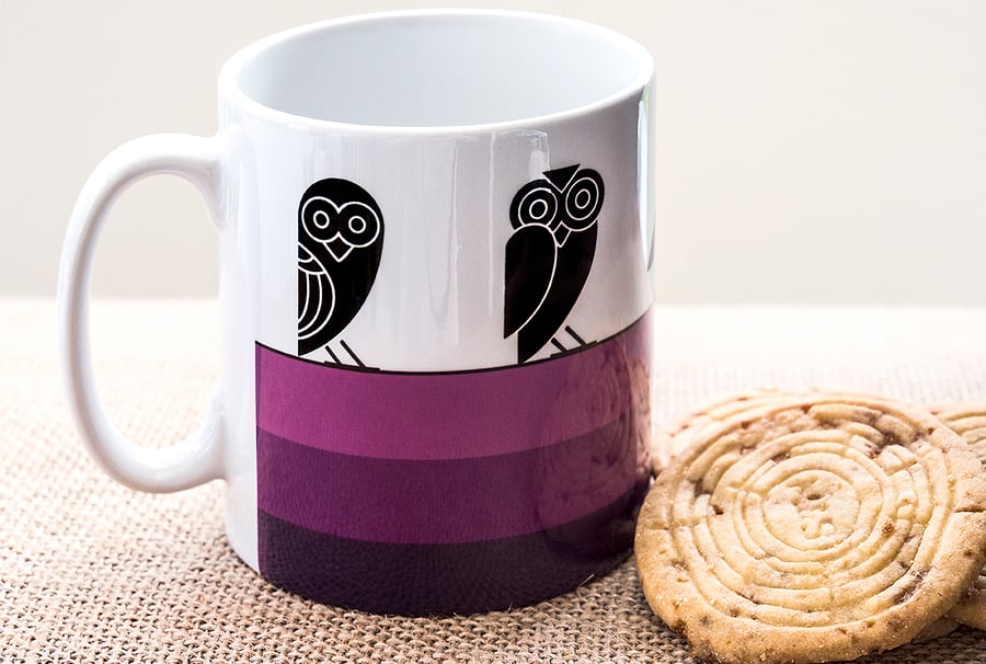Purple Owl Coffee Mug in Aztec style design - gift for Insomniacs and Nightowls