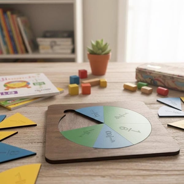 Handmade Coloured Fraction Circles- 34 piece Montessori Set