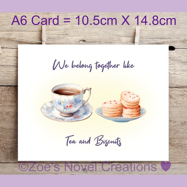 Tea and Biscuits Valentine's Day Card A6 size 10.5cm X 14.8cm 