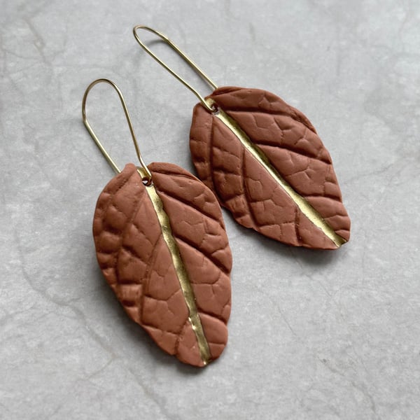 Handmade Polymer Clay Leaf Earrings – Lightweight & Hypoallergenic