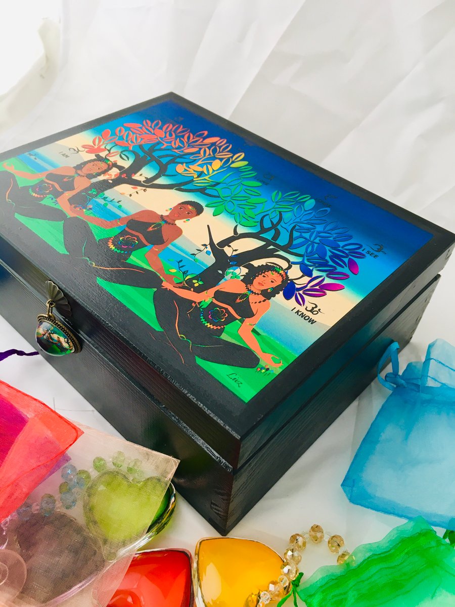 CHAKRA TREE OF LIFE - GEMS and CRYSTAL wooden storage box.