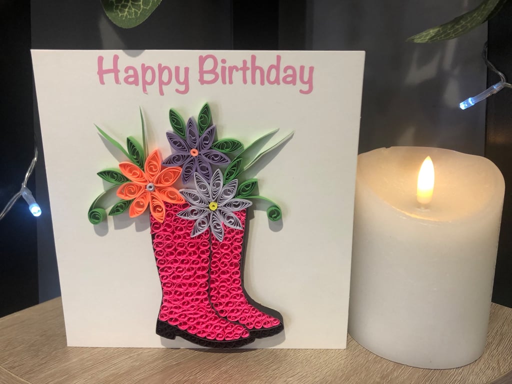 Handmade quilled welly Card
