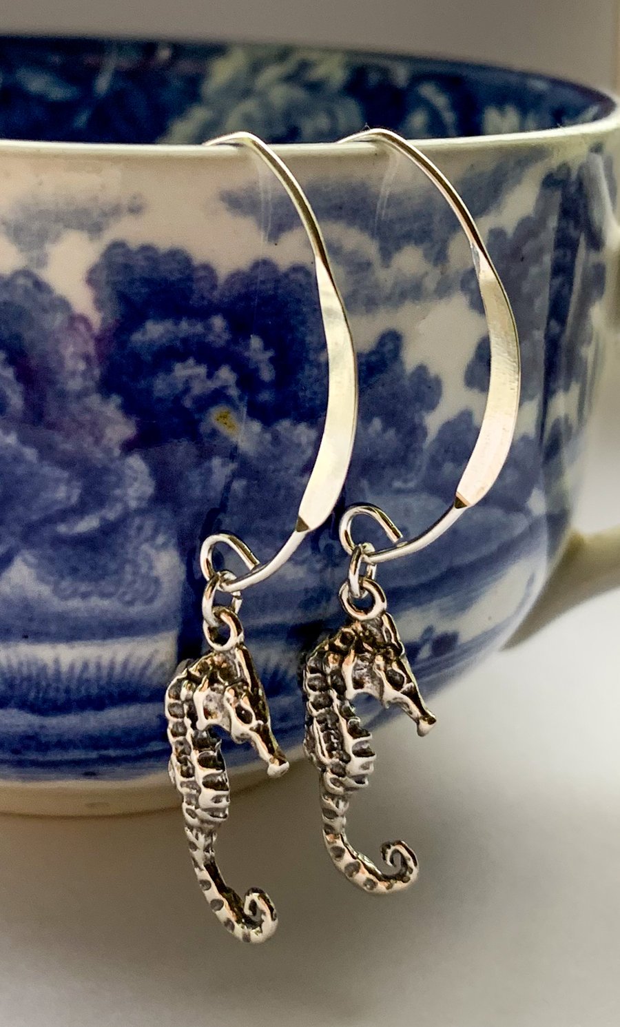 Silver seahorse drop earrings