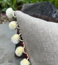 Vintage Rose Barkcloth rectangular cushion cover with pompom trim - Image 3