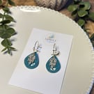 Teal Teardrop and CZ Charm Polymer Clay Earrings - Handmade Jewellery 