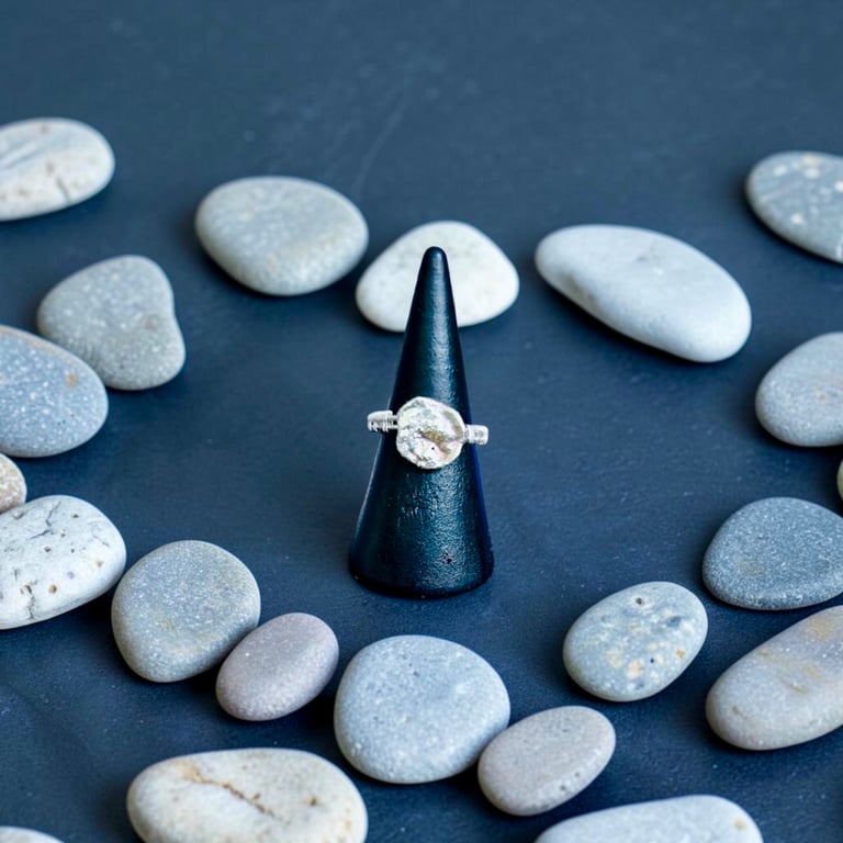 Sterling Silver Water Cast Pebble Ring  - Size L - Gift Boxed