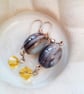 Earrings with a Grey Puffed Oval Agate Bead and A Yellow Crystal, Gift for Her - Image 8