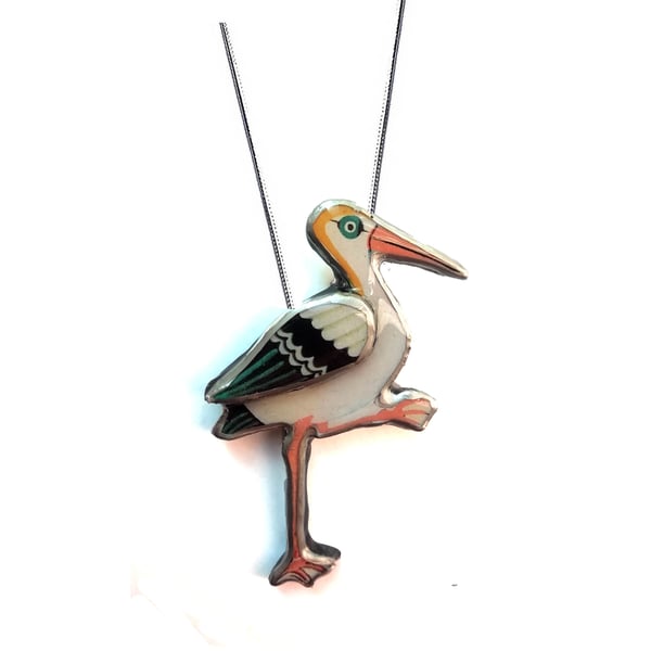 Stork Bird Retro new baby mum inspired resin Necklace by EllyMental