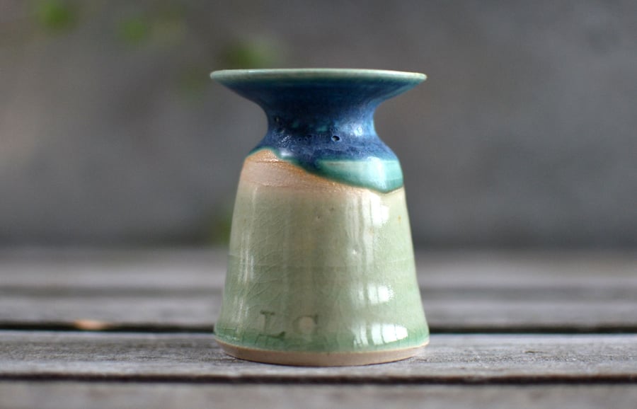 Landscape Ceramic Bud Vase - handmade vase, glazed in blues and greens